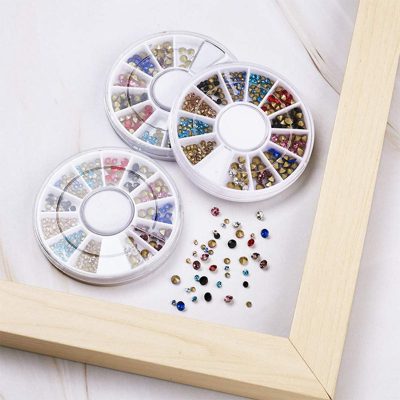 Pandahall 3 Boxes Glass Rhinestone Gems 2mm 3mm Nail Art Mixed Color Pointed Back Diamond Rhinestone Beads 12 Colors Pointed Back - BeesActive Australia