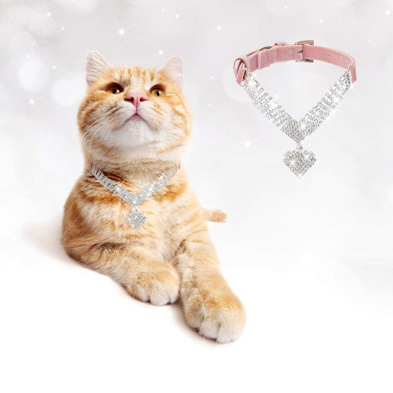 Rhinestone Dog Collar, Cute Bling Pet Puppy Cat Crystal Collars for Girls, Soft Adjustable Sparkling Jeweled Pink Necklace X-Small - BeesActive Australia