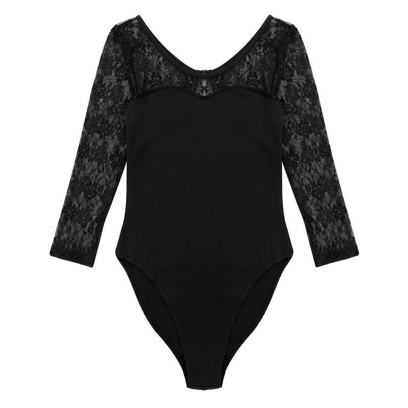 [AUSTRALIA] - TiaoBug Women's Sheer Mesh Lace 3/4 Sleeve Bodysuit Leotard Lingerie Jumpsuit Clubwear Black Medium 