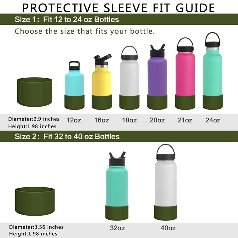 Protective Silicone Boot Sleeve for Hydro 12oz-40oz Sport Water Bottles Flask Accessories Anti-Slip Bottom Sleeve Cover Pet Feeding Bowl for Puppy Cat Army Green Fits 12oz to 24 oz Bottles - BeesActive Australia