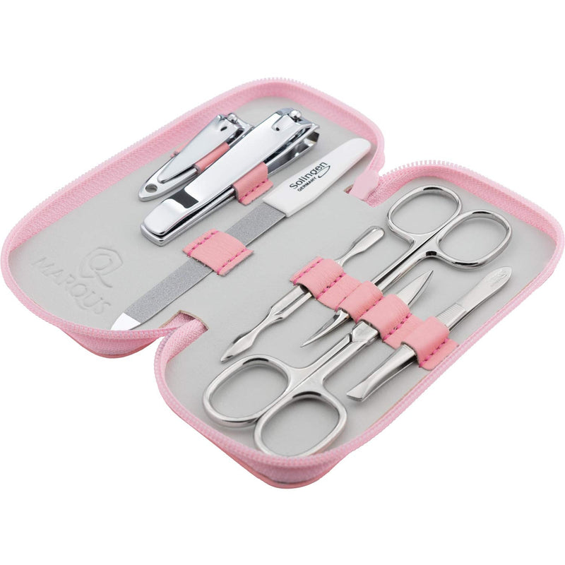 marQus Manicure Set Solingen Made in Germany - 7 piece stainless steel exclusive finger & toe nail clippers set in real leather case, made in Solingen Germany* (except for clippers) Rose - BeesActive Australia