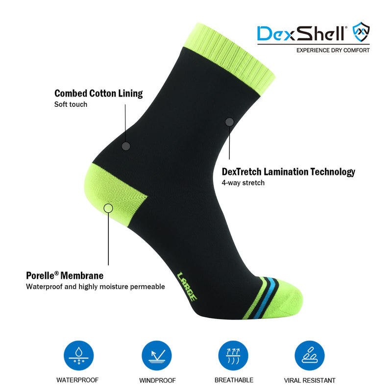 DexShell Waterproof Breathable Ultralite Socks Essential Ankle X-Large Hi-vis Yellow - BeesActive Australia