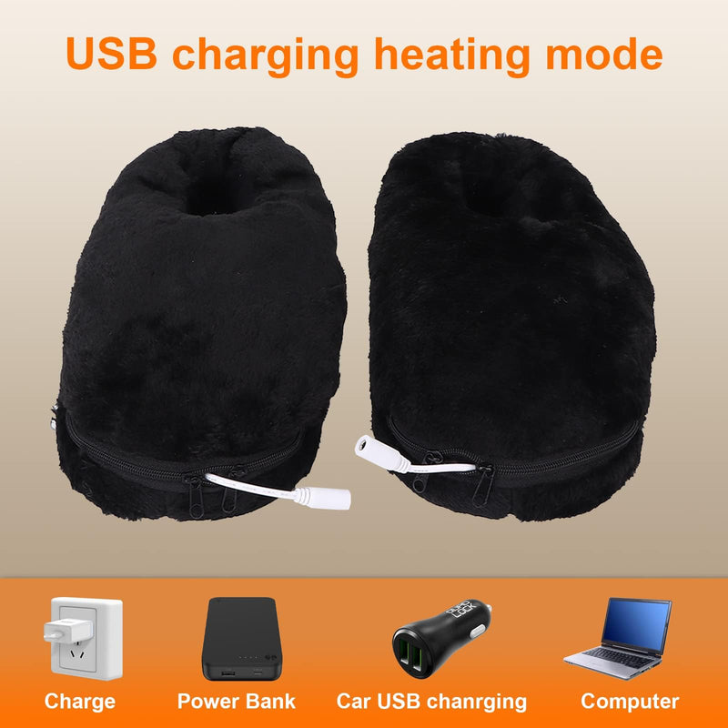 Heated Slippers, USB Electric Heating Shoes Foot Warmer Men Women Washable Outdoor Soft Plush Electric Heated Slippers for Foot Warming Black - BeesActive Australia