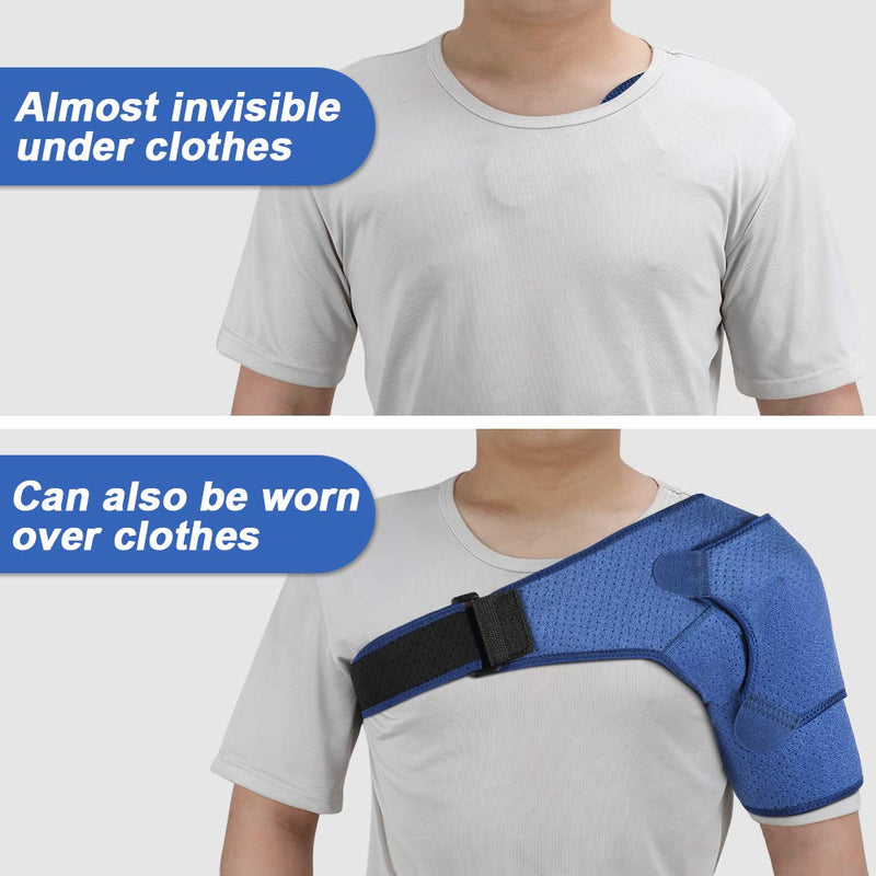 Haofy Shoulder Support for Men Women, Adjustable Shoulder Brace Neoprene Rotator Cuff Support Strap for Dislocated AC Joint, Bursitis, Frozen Shoulder, Shoulder Compression Sleeve for Left and Right L blue - BeesActive Australia
