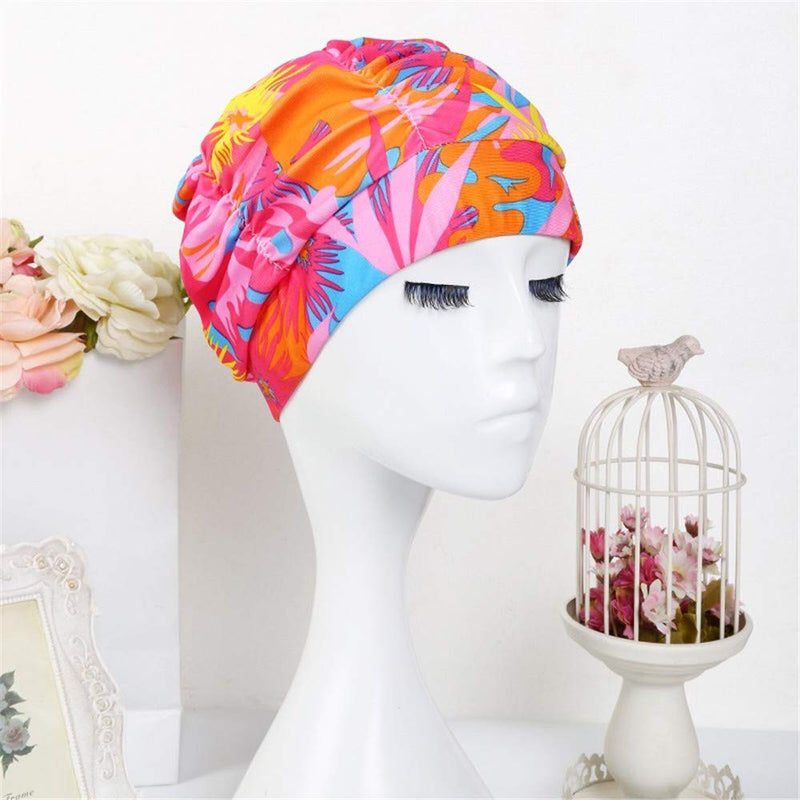 QTMY Flower Printed Swimming Caps for Women Adult,Hot Spring Bath Cap Swim Hats 8 - BeesActive Australia