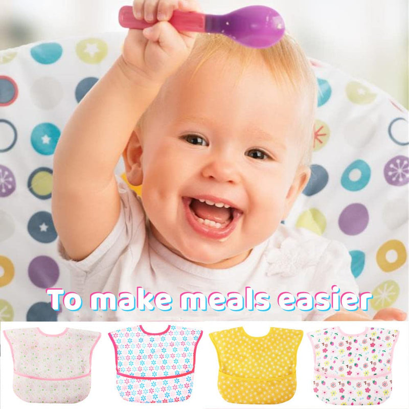 Baby bibs Waterproof Feeding bib - Starter Bib with Catcher Pocket For Todder Infants Washable Soft 4Pac 6-24M colour1 - BeesActive Australia