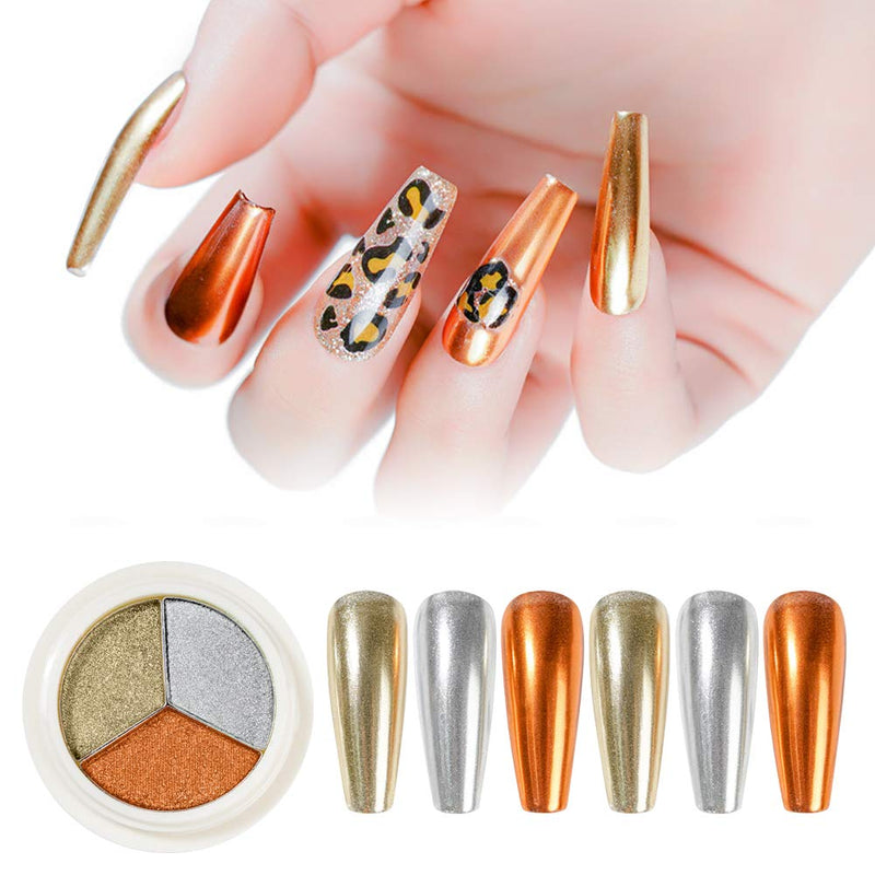 MEILINDS Nail Art 3 in 1 Holographic Laser Solid Mirror Effect Powder Chrome Nail Manicure Pigment 3 jars with Eyeshadow Sticks 3 bottle/set 001 - BeesActive Australia