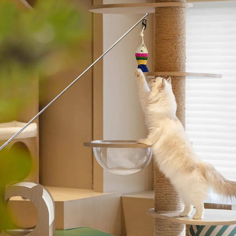 Retractable Cat Toys Wand, 7 Pack Super Long 55.1" Retractable Cat Wand Toy Ball of yarn Rainbow Cat String Toy with Feather Teasers, Interactive Cat Toys for Indoors,Funny Exercise for Kitten or Cats - BeesActive Australia