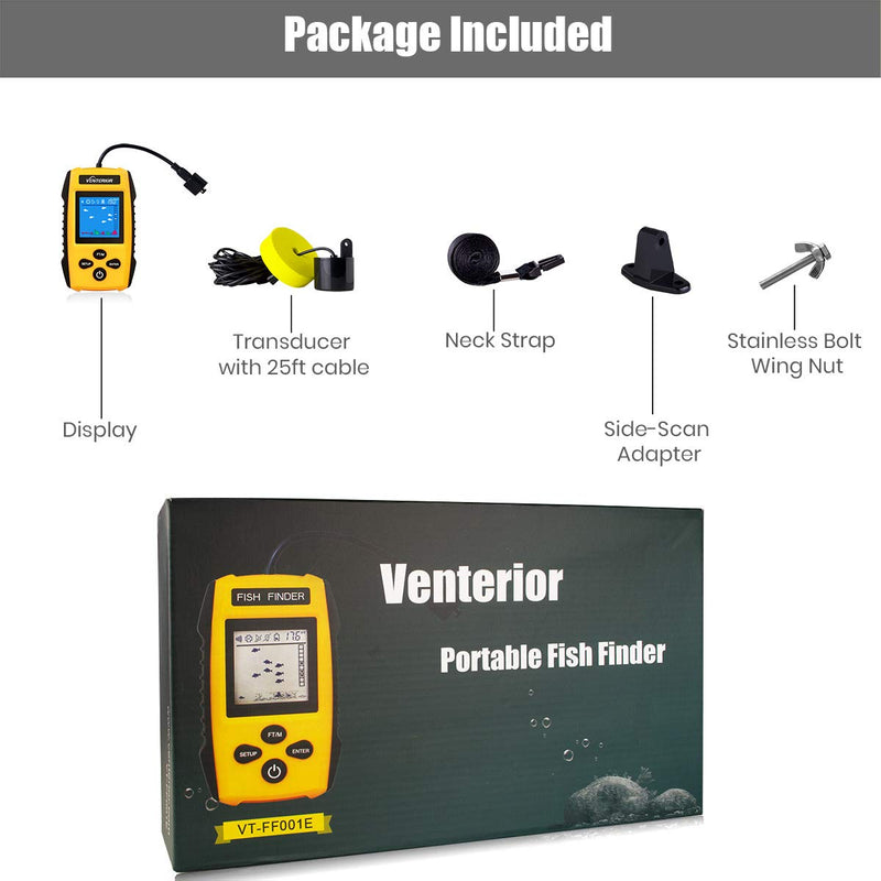 Venterior Portable Fish Finder Ice Kayak Fishing Gear Depth Finder with LCD Display and Sonar Transducer Orange - BeesActive Australia