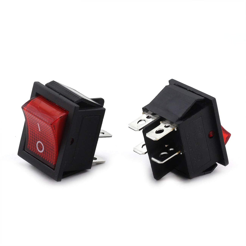 [AUSTRALIA] - Longdex 2pcs AC 250V 16A ON/OFF Boat Rocker Switch Small Appliances Power Switch 2 Position I/O 4Pin DPST Red Button Switch with Light 