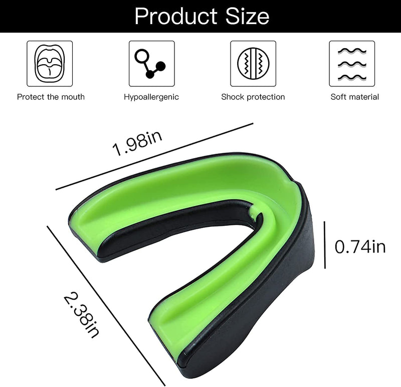 TOOBY 2Pcs Sports Mouth Guard, Soft Mouth Guard with Strap,Mouthguard for Football,Lacrosse,Hockey,Basketball,MMA,Boxing,Mouth Guard Football Mouthpiece, Youth & Adult (Black Green) Black Green - BeesActive Australia