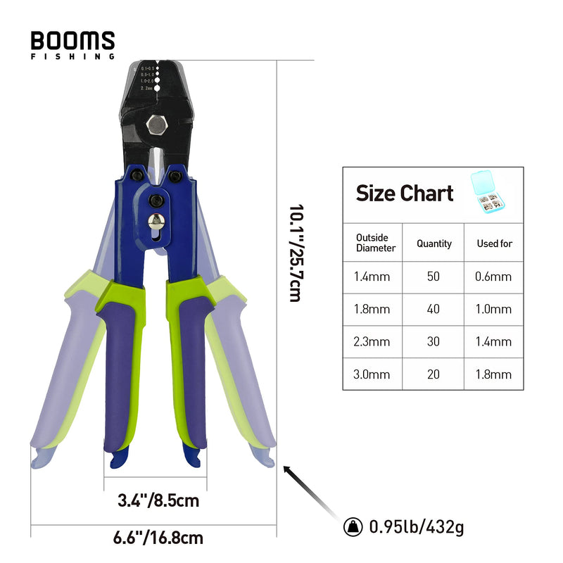 Booms Fishing CP1 Fishing Crimping Pliers, High Carbon Steel Fishing Plier Wire Rope Leader Crimping Tool, 10 inch Crimpers Swager with Ergonomic Handle Crimper with 140pcs Sleeves Blue - BeesActive Australia