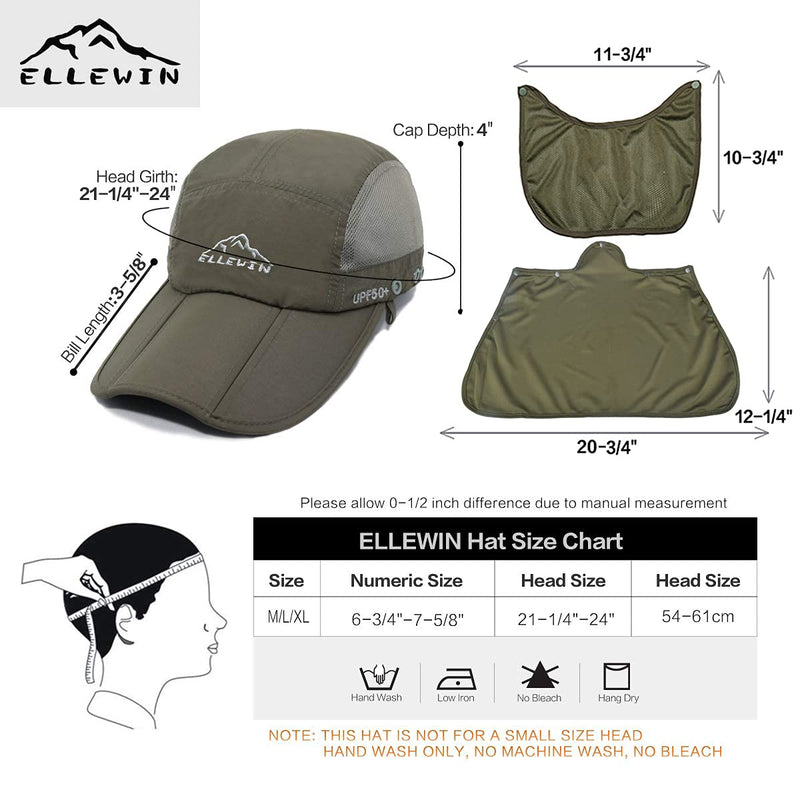 ELLEWIN Fishing Hat Sun Cap UPF 50+ Outdoor Hiking Hat with Removable Mesh Face Neck Flap Cover Windproof Strap… Army Green - BeesActive Australia