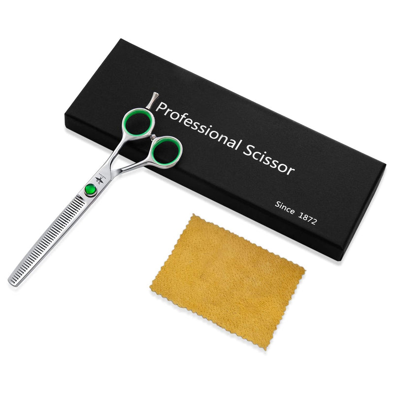 7 Inch Straight, Downward Curved Dog Grooming Scissors Set Professional Pet Cutting, Thinning Texturizing, Chunker Shears Safety Trimming Shearing for Dogs Cats Japanese Stainless Steel Silver - BeesActive Australia