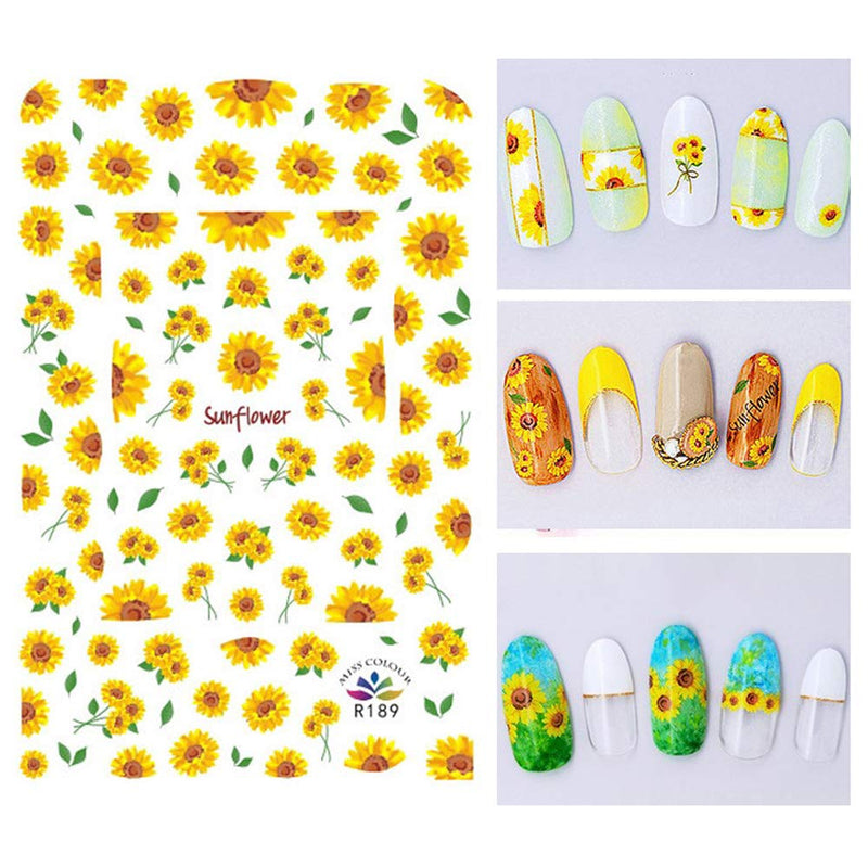 Bonnie-Sam 8 Sheets Various Flowers Nail Sticker Self Adhesive Sunflower Decals for Women Fingernail DIY Decoration Manicure Charms Tip Decor - BeesActive Australia