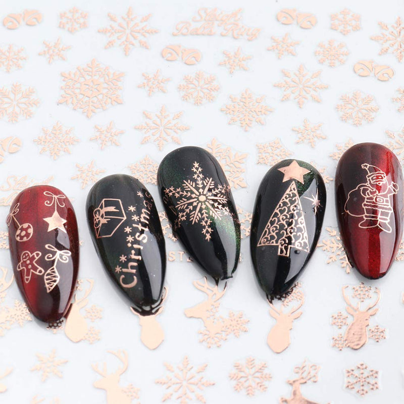 Christmas 3D Nail Art Stickers Laser Xmas Nail Decals Snowflake Elk Leaf Snowman Santa Tree Candy Winter Self Adhesive Nail Stickers New Year Charms Nail Supplies DIY Decorations 9 Sheets RoseGold - BeesActive Australia