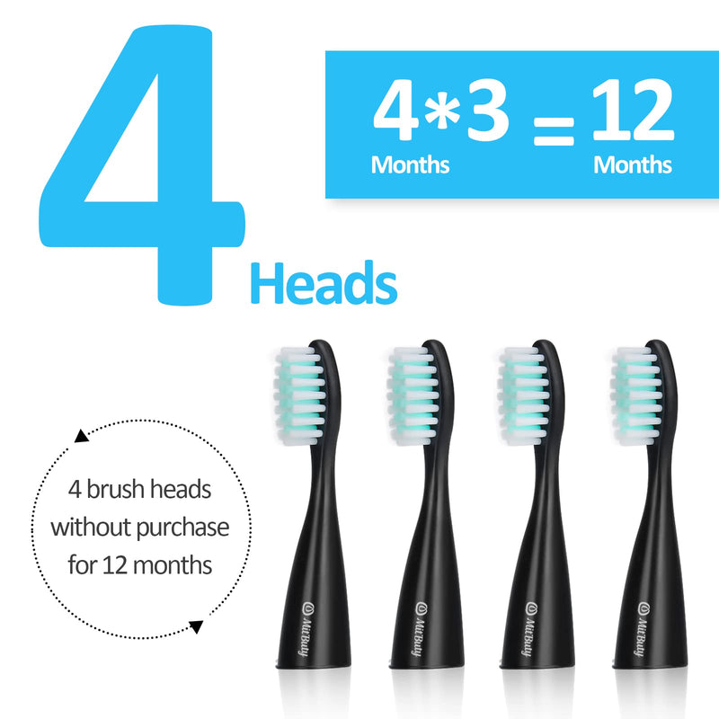 MitButy Travel Electric Toothbrush with 4 Brush Heads, Battery Operated Waterproof Portable Sonic Electric Toothbrush Set - with Snap-on Travel Case Ideal for Travelling/Business/Holiday/Gym/Office Toothbrush (Black) - BeesActive Australia