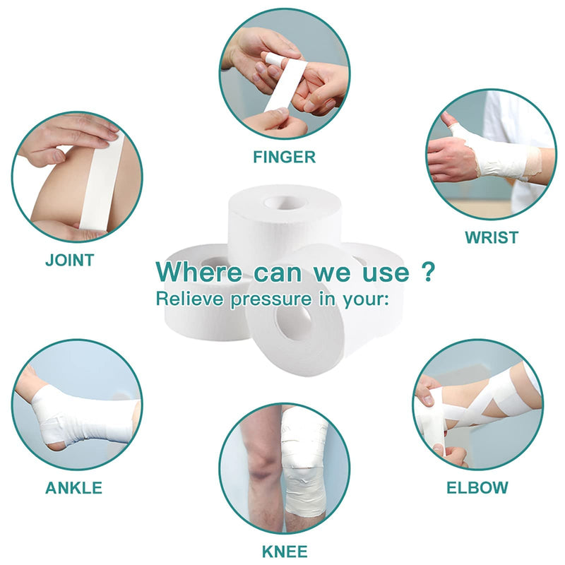 Dimora White Athletic Sports Tape（4-Rolls) -Very Strong Tape for Athlete & Sport Trainers & First Aid Injury Wrap, Perfect for Fingers Ankles Wrist on Bat, Hockey Stick White-4pcs Cotton Tapes - BeesActive Australia