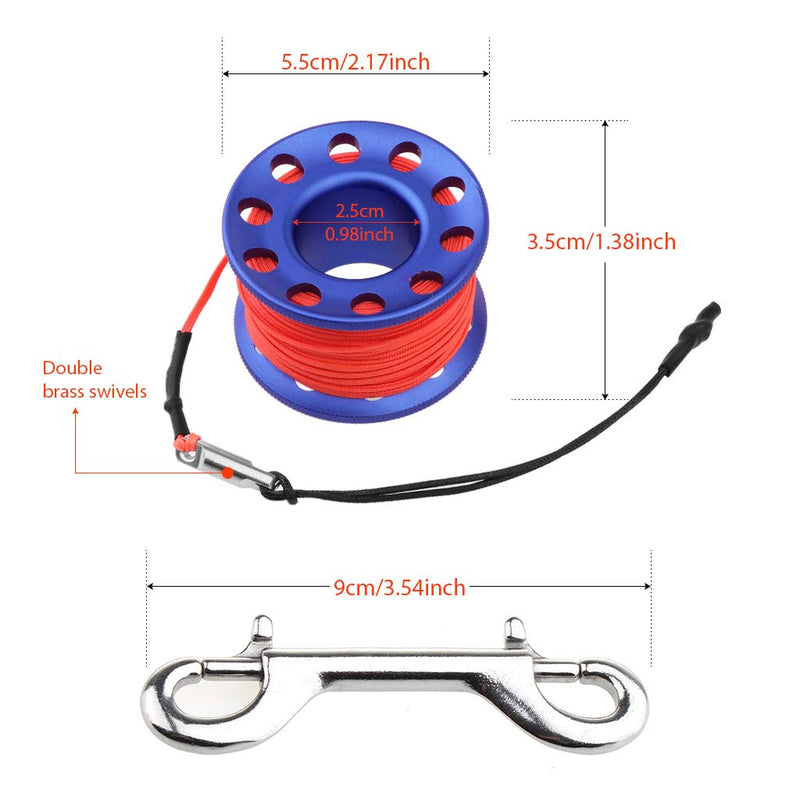 [AUSTRALIA] - Seafard 4ft/5ft Scuba Diving Open Bottom Surface Marker Buoy (SMB) with 49ft/98ft Finger Spool Alloy Dive Reel and Double Ended Bolt Clip Blue Reel+Red SMB 4ft SMB 49ft Reel 
