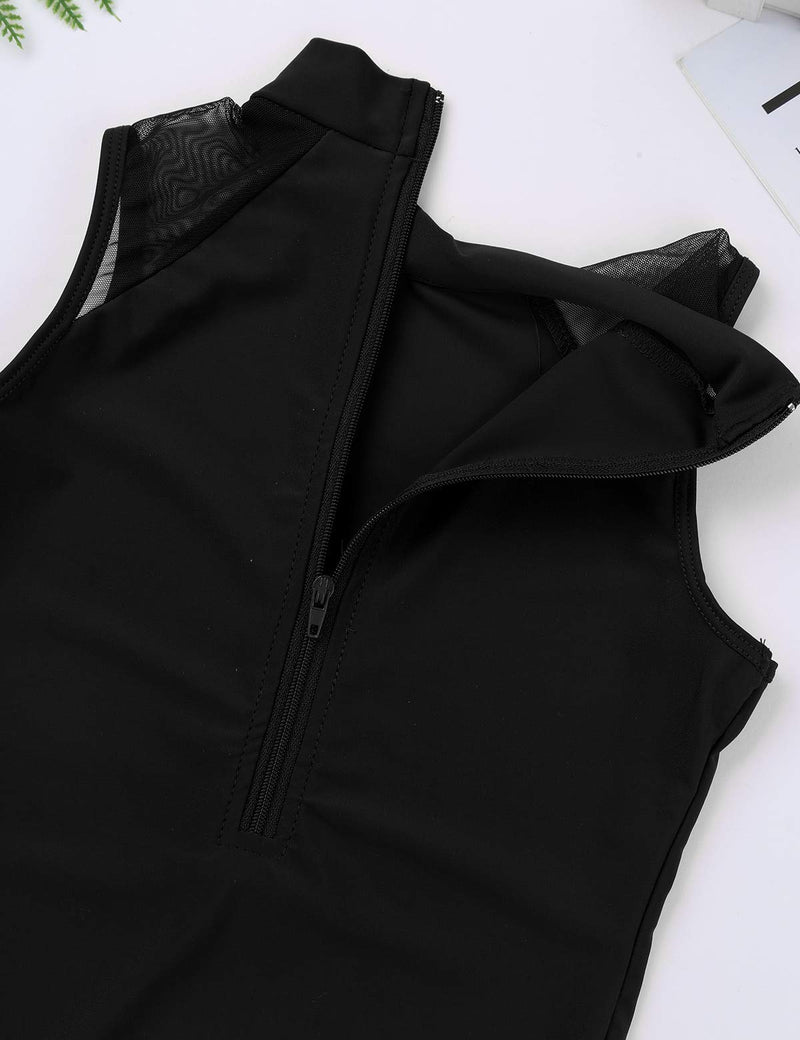 [AUSTRALIA] - moily Kids Girls High Turtleneck Zipper Back Tank Leotard with Mesh Shoulders Gymnastics/Dance/Sports Unitard Black 12-14 