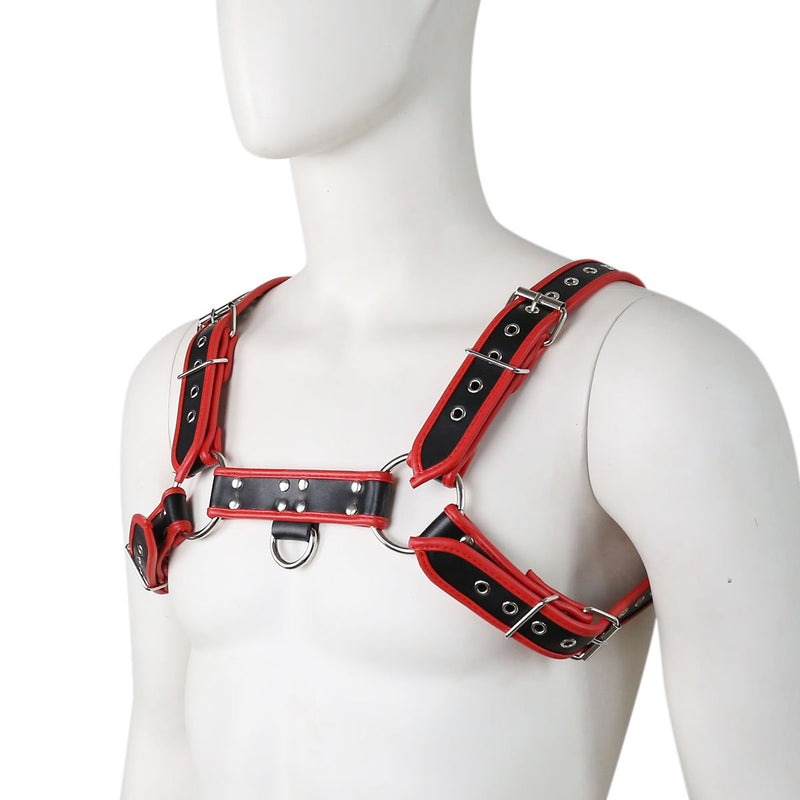 Men Harness PU Leather Harness Adjustable Buckle Body Chest Harness Costume Red - BeesActive Australia