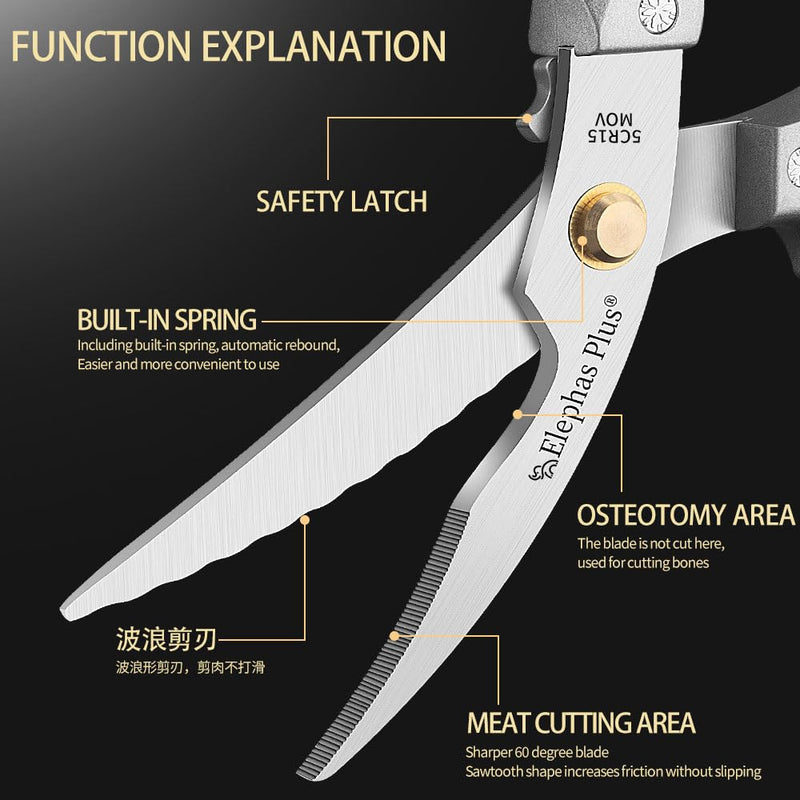 Heavy Duty Kitchen Scissors,Heavy Duty Kitchen Shears,Poultry Shears Heavy Duty Professional,Heavy Duty Chicken Shears,Spatchcock Chicken Whole(Silvery) Silvery - BeesActive Australia
