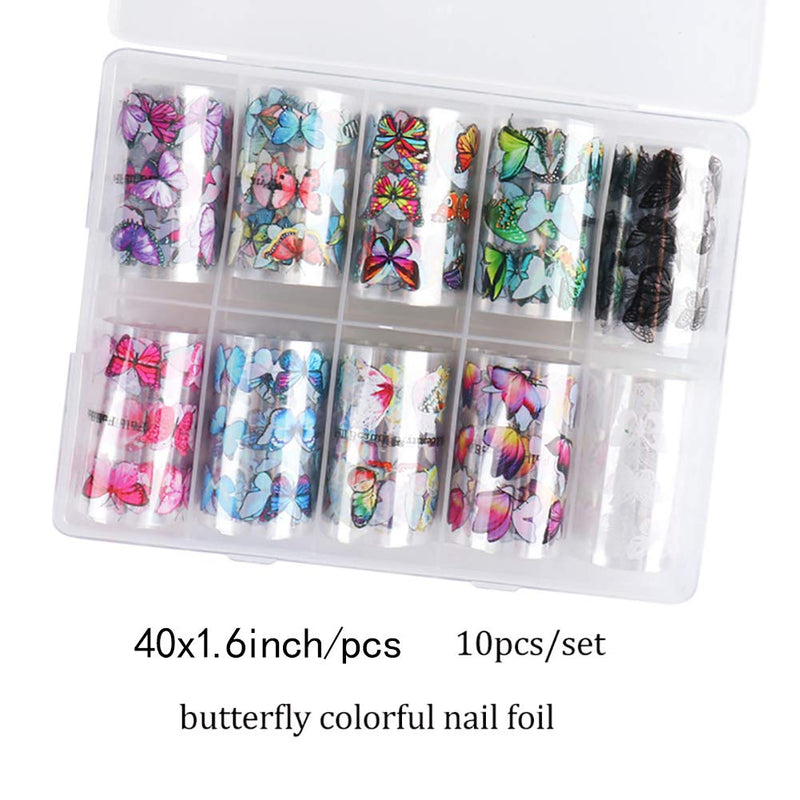 Butterfly Nail Art Foil Transfer Stickers 10 Rolls Butterfly Nail Art Decals Nail Decorations Supplies for Women Poly Nail Gel DIY Design Nail Transfer Tips Manicure Art Kit - BeesActive Australia