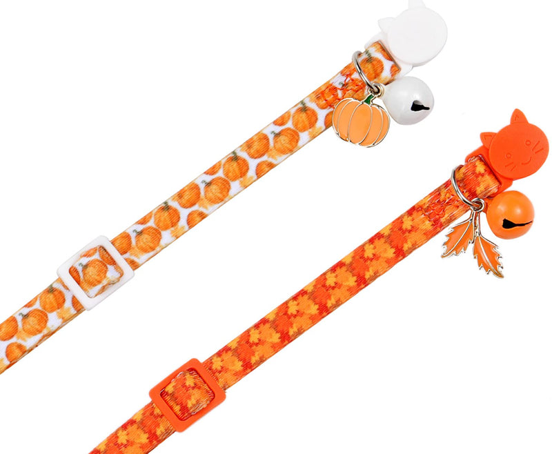 Fall Cat Collar with Bells, Autumn Dog Collar for Small Dogs, Orange Pumpkin Kitten Collar for Thanksgiving - BeesActive Australia