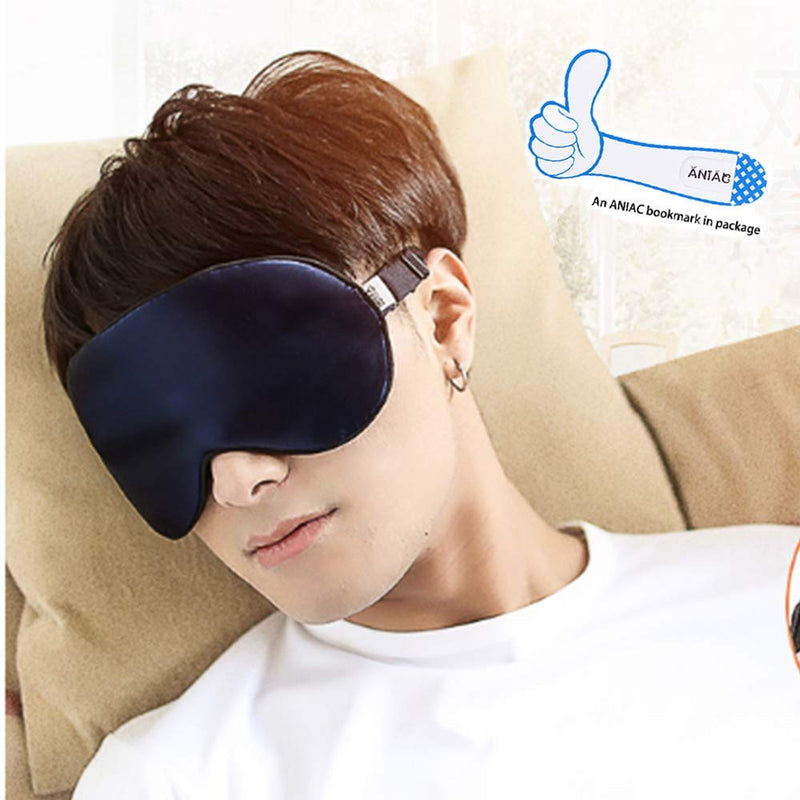 ANIAC Unisex 100% Natural Silk Eye Mask for Sleeping Super soft Blindfold With Adjustable Strap Deep Rest sleep Aid Complete Block out light Travel and Nap eye shade for Men and Women (Navy blue) Navy Blue - BeesActive Australia