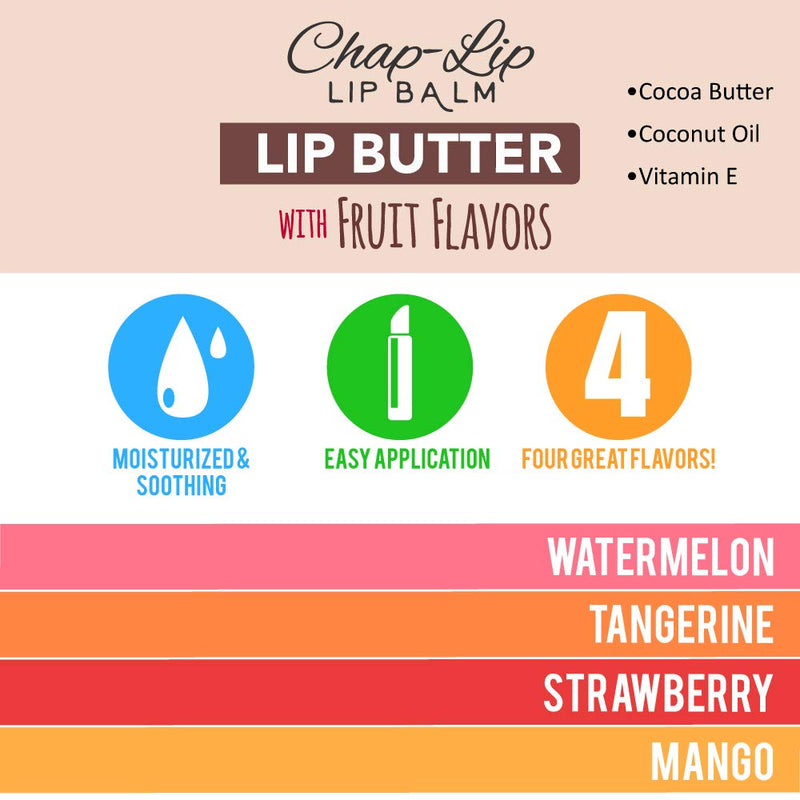 CHAP-LIP Lip Butter Lip Balm with Fruit Flavors, Cocoa Butter, Coconut Oil | Moisturizing Vitamin E & Total Hydration Treatment & Soothing Lip Therapy Clear - BeesActive Australia