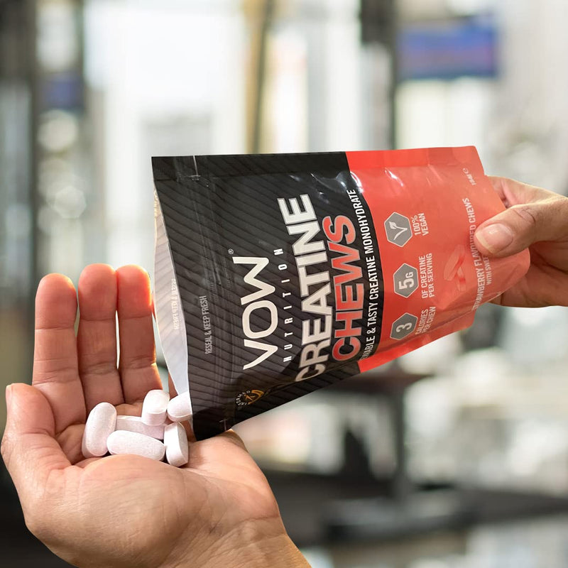 VOW Nutrition Creatine Chews,100 Strawberry Flavoured Chews, Creatine Monohydrate, Convenient & Tasty Chewable Creatine Informed Sports Approved (Strawberry) - BeesActive Australia