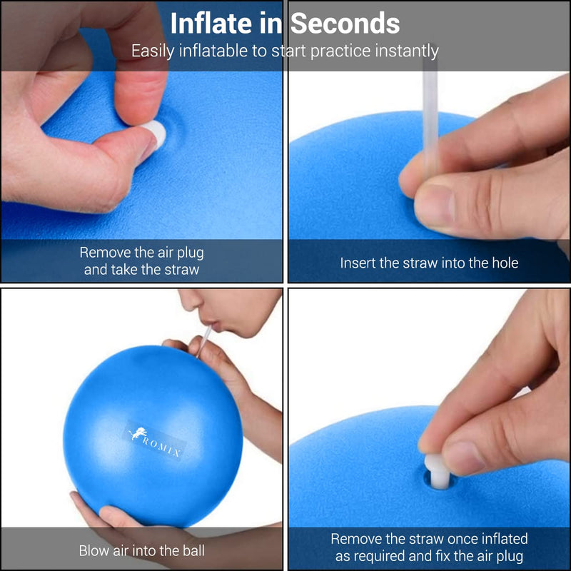 ROMIX 9 Inch Pilates Ball, 23cm Soft Anti-burst Mini Exercise Ball, Anti-slip Inflatable Small Fitness Ball for Adults Strength Training Stability Physio Therapy Balance Yoga Barre Home Gym Workout Blue - BeesActive Australia