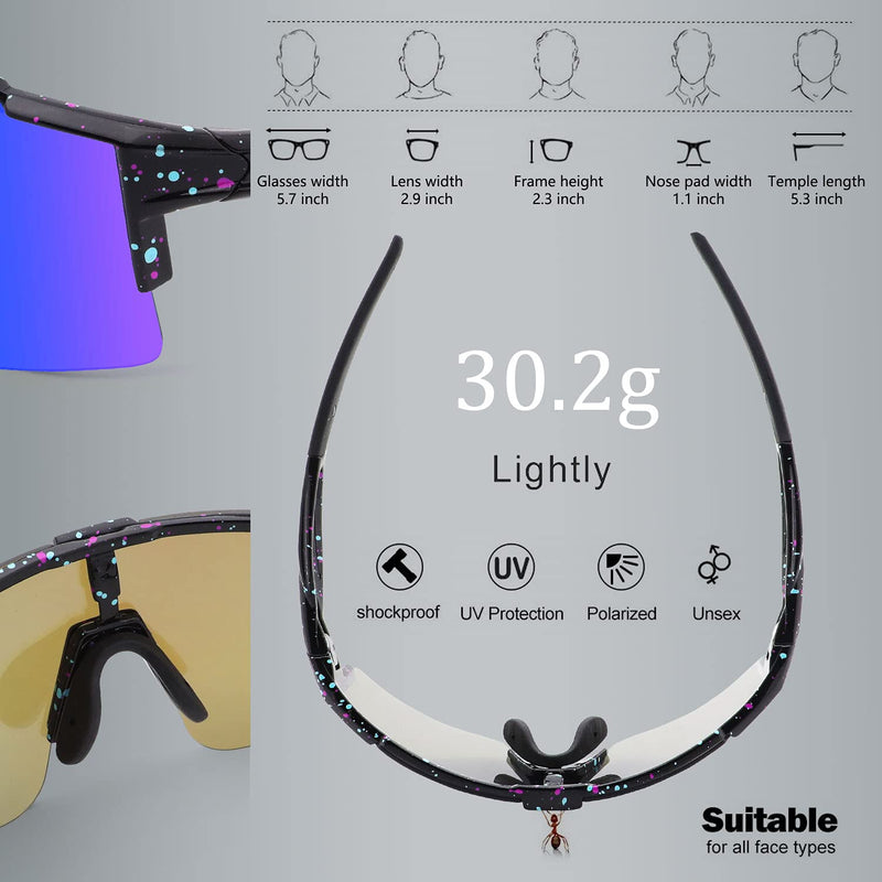BangLong Cycling Sunglasses Polarized Sports Glasses for Men Women with 3 Interchangeable Lenses for Running Baseball Glasses Black Blue - BeesActive Australia
