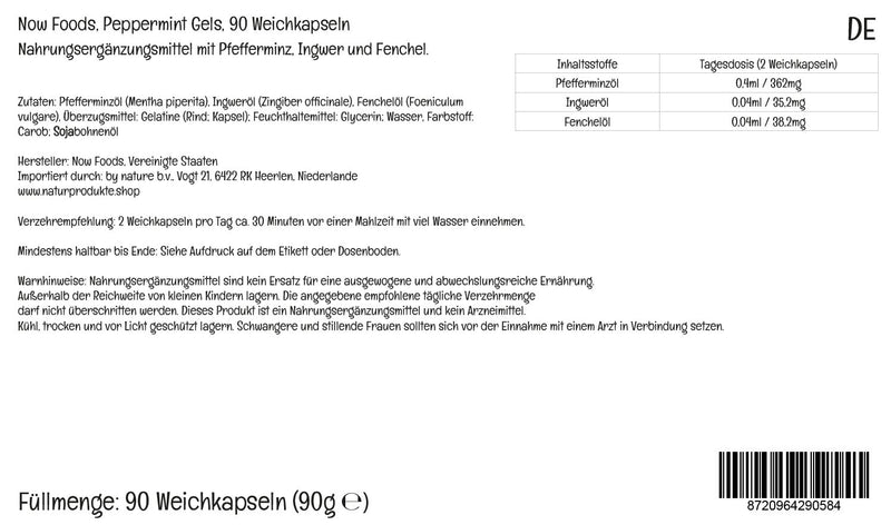 Now Foods Peppermint Gels, Peppermint Oil, with Ginger and Fennel, 90 Softgels, Lab Tested, Gluten Free - BeesActive Australia