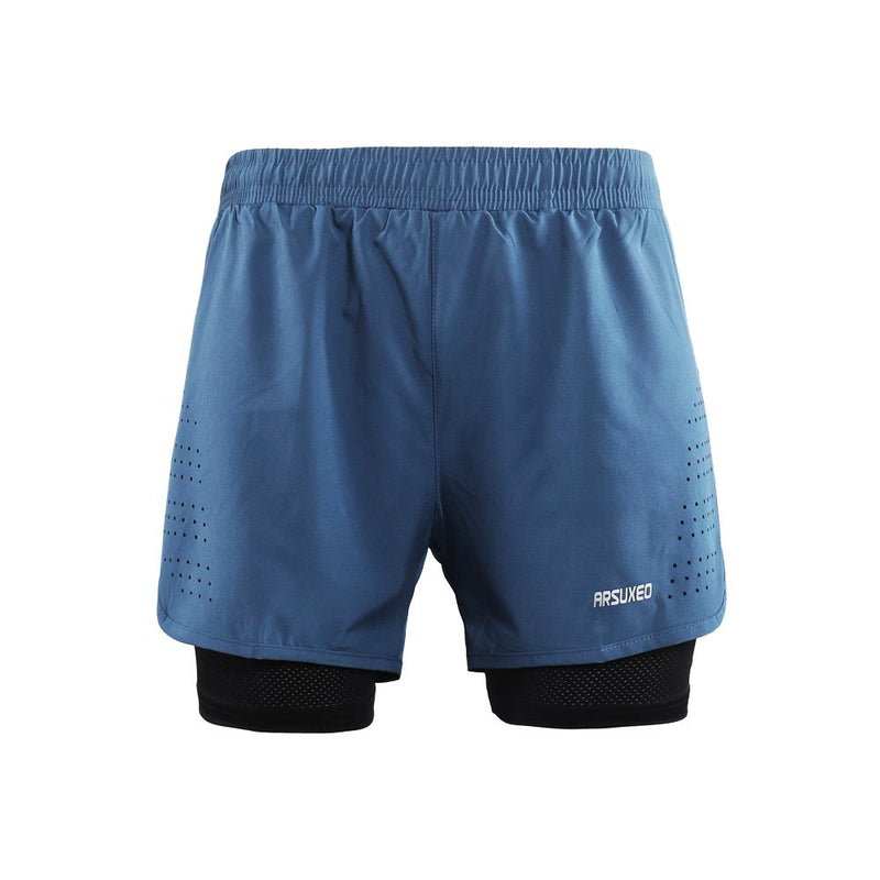 [AUSTRALIA] - ARSUXEO Men's Active Training Running Shorts 2 in 1 Blue Medium 