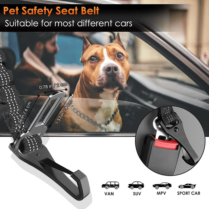 SlowTon Dog Seat Belt, Adjustable Dog Safety Belt Leash, 2 in 1 Latch Bar Attachment Dog Car Seatbelt with Elastic Nylon Bungee Buffer, Reflective Nylon Belt Tether Connect to Dog Harness 1Pack - Black - BeesActive Australia