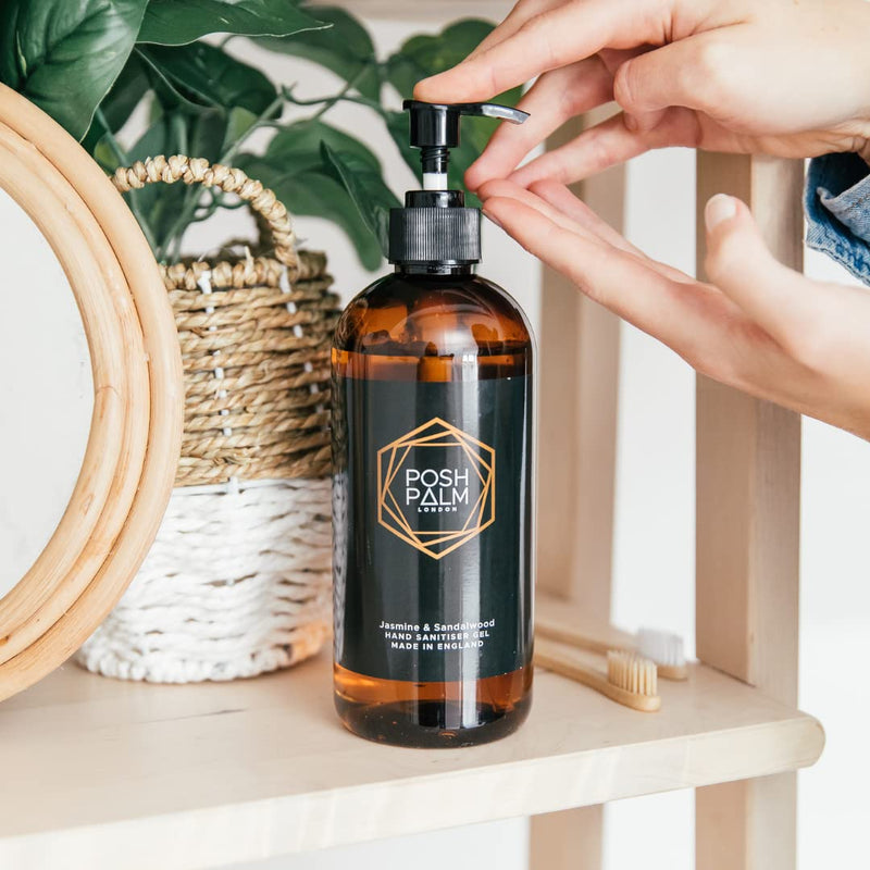 Posh Palm Luxury Hand Sanitiser Gel - Sandalwood & Jasmine scented hand gel - 500ml refillable pump bottle. Vegan-friendly - BeesActive Australia