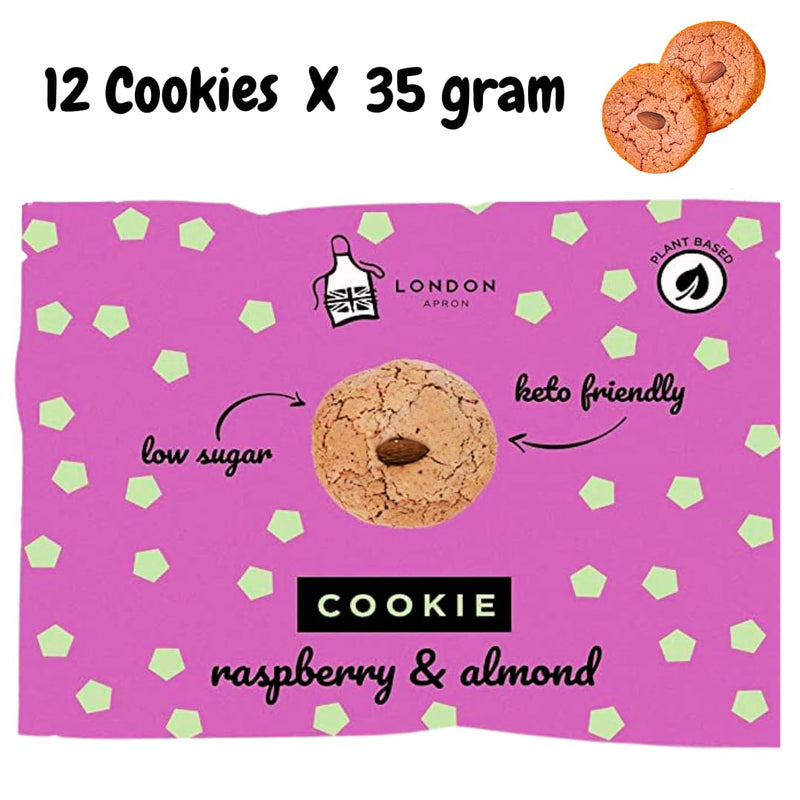 Raspberry Keto Cookies I 12 x 35g I 0g Net Carbs I Low Carb Snack I Low Sugar I High Protein I Vegan I Suitable for Diabetics I Keto Weight Loss Snacks - London Apron Brand Raspberry & Almond - BeesActive Australia