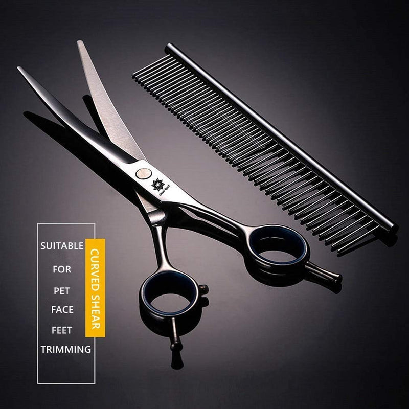 Dream Reach Dog Grooming Scissors - 7'' Professional Pet Cat Hair Scissors Set - Best Cutting & Curved & Thinning Shear Scissors & Grooming Comb Kit for Small Large Dogs Cats Pets - BeesActive Australia