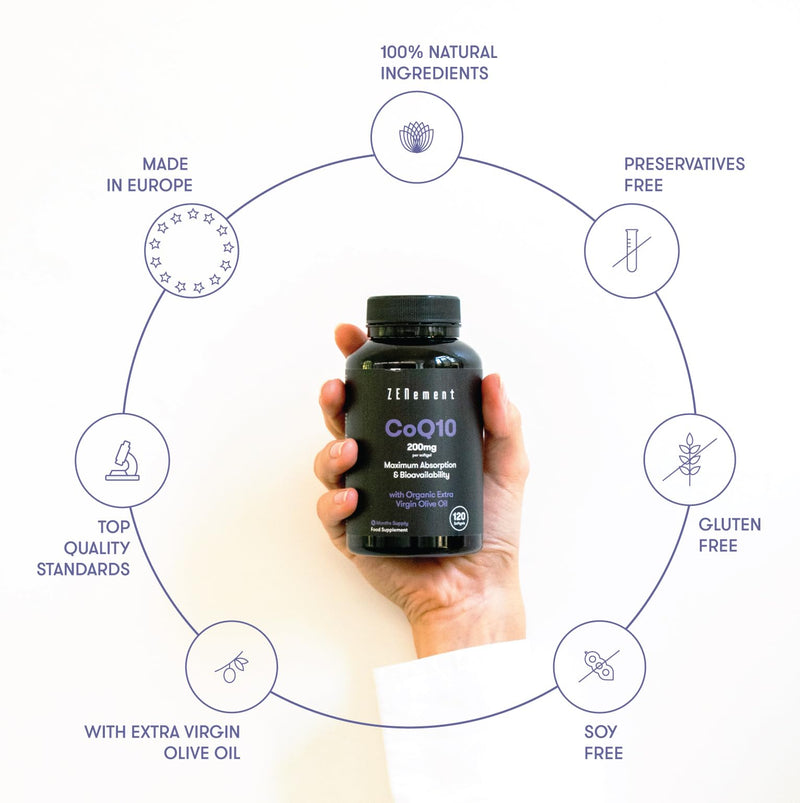 Coenzyme Q10, 200mg | 120 Softgels, with Organic Extra Virgin Olive Oil | 100% Natural CoQ10, Non-GMO, Gluten Free | Zenement - BeesActive Australia