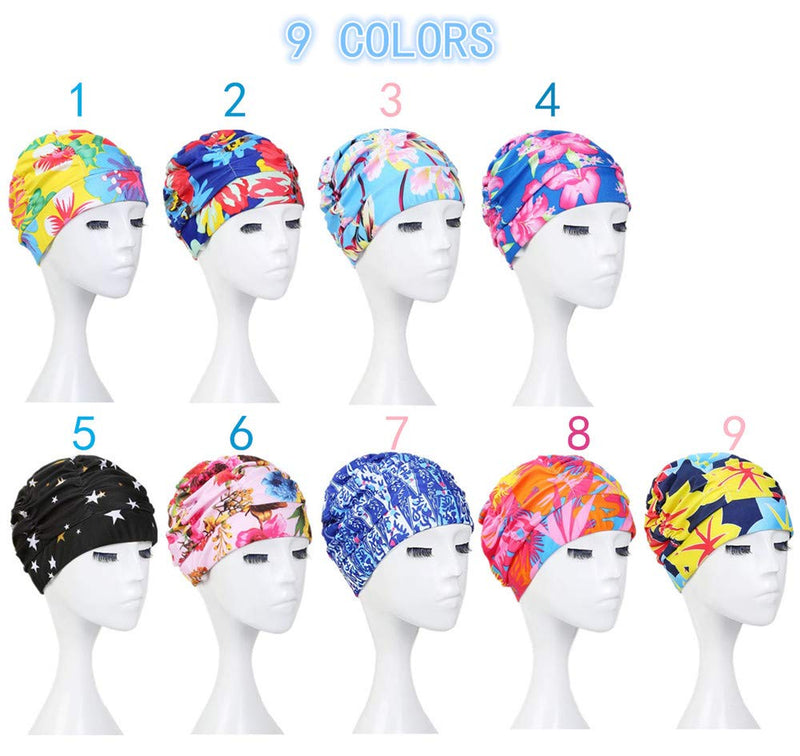 QTMY Flower Printed Swimming Caps for Women Adult,Hot Spring Bath Cap Swim Hats 8 - BeesActive Australia