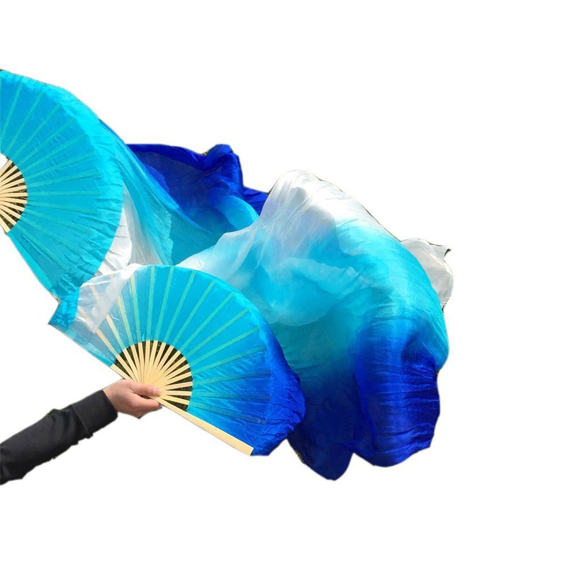 [AUSTRALIA] - Nimiman Hot Selling Women Vertical Silk Belly Dance Fan Veils Blue Turquoise White Large 