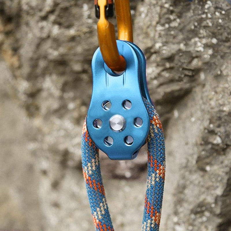 awstroe 26KN Climbing Pulley, Aluminium Alloy Micro Pulley, Heavy Duty Single Swivel Rope Pulley, Rescue Climbing Dual Pulley, for 12mm Rope(Blue) - BeesActive Australia