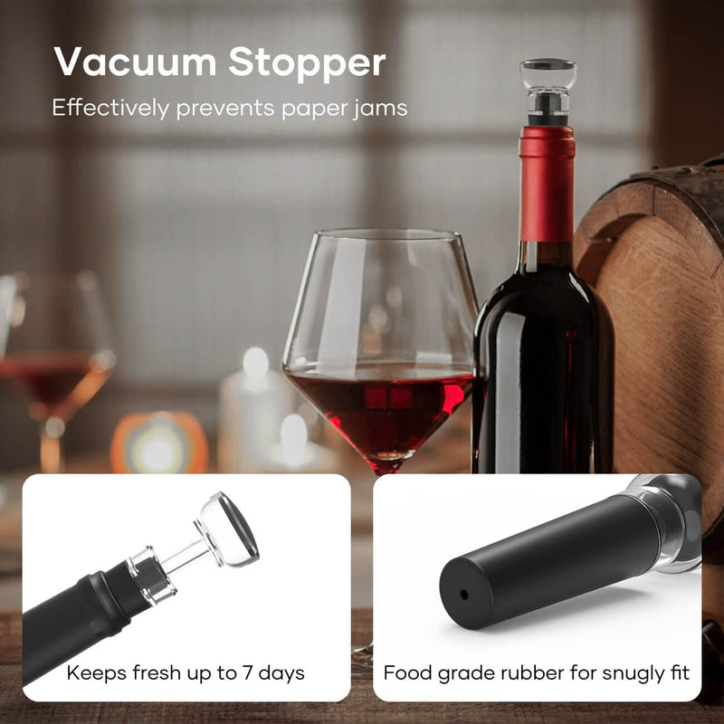 Crenova 6-in-1 Wine Opener Electric Rechargeable Automatic Corkscrew Bottle Opener set with Vacuum Stopper, Aerator Pourer, Foil Cutter, Display Base & USB Charging Cable, Silver - BeesActive Australia