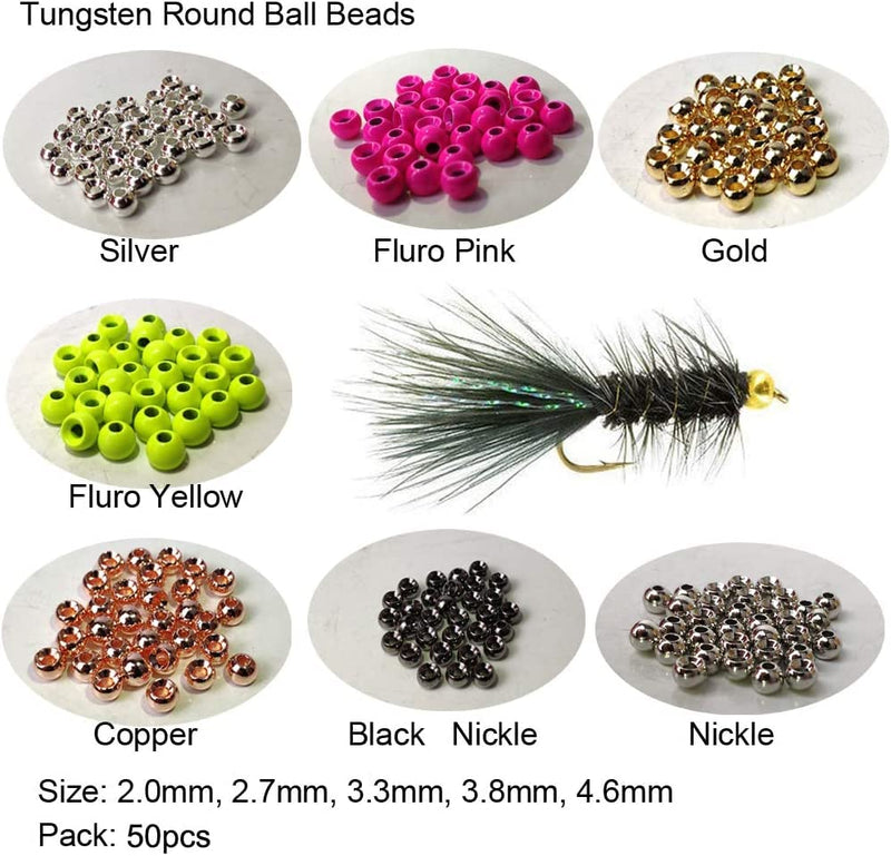 Think Fast Think Deep Aventik 50pc Tungsten Beads Round Ball Beads Fly Tying Materials 7 Colors / 5 Sizes Fly Fishing, Nymph Streamer Silver 2.0mm - BeesActive Australia