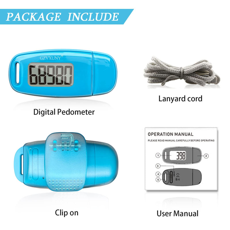 3D Pedometer Clip On, Simple Walking Step Counter with Backlight, USB Rechargeable Accurate Step Counter, Daily Target Monitor, Exercise Time (Blue) - BeesActive Australia