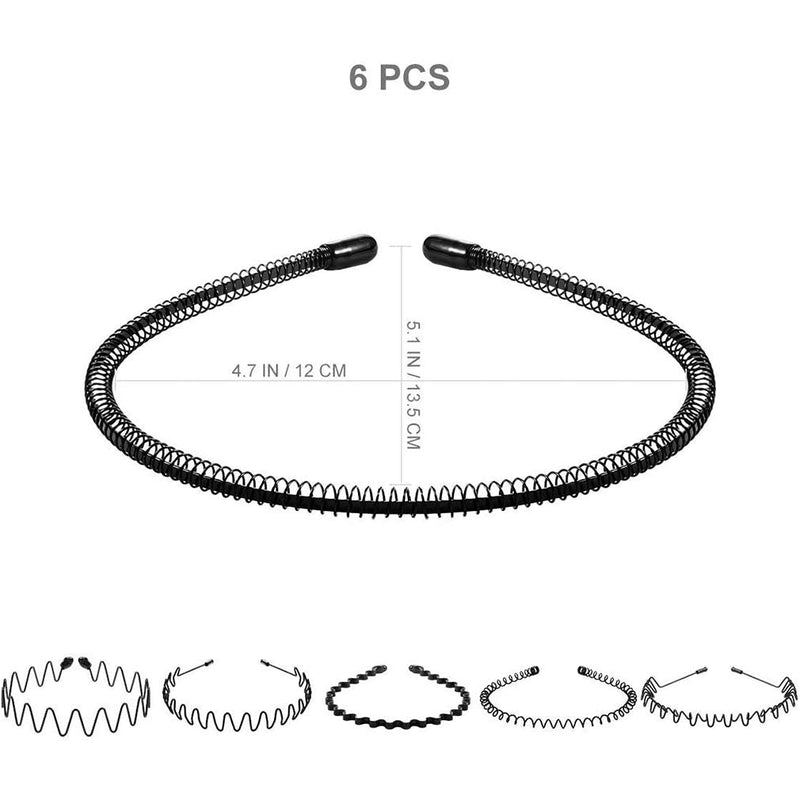 (6 Pcs) Metal Headband Spring Wave Hoop Unisex Hair Styling Accessories Multi-style for Women & Men 6 PCS - BeesActive Australia