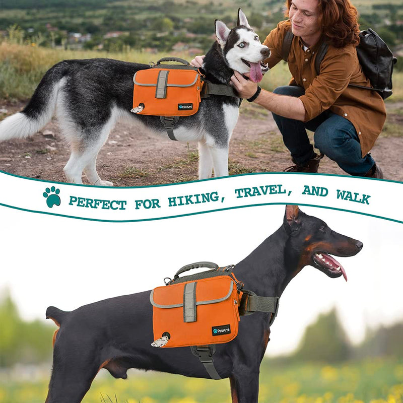 PetAmi Dog Backpack for Medium Large Dogs, Dog Saddle Bag for Dogs to Wear, Harness Saddlebag with Reflective Safety Side Pockets for Hiking, Camping, Vest Dog Pack for Travel Orange - BeesActive Australia