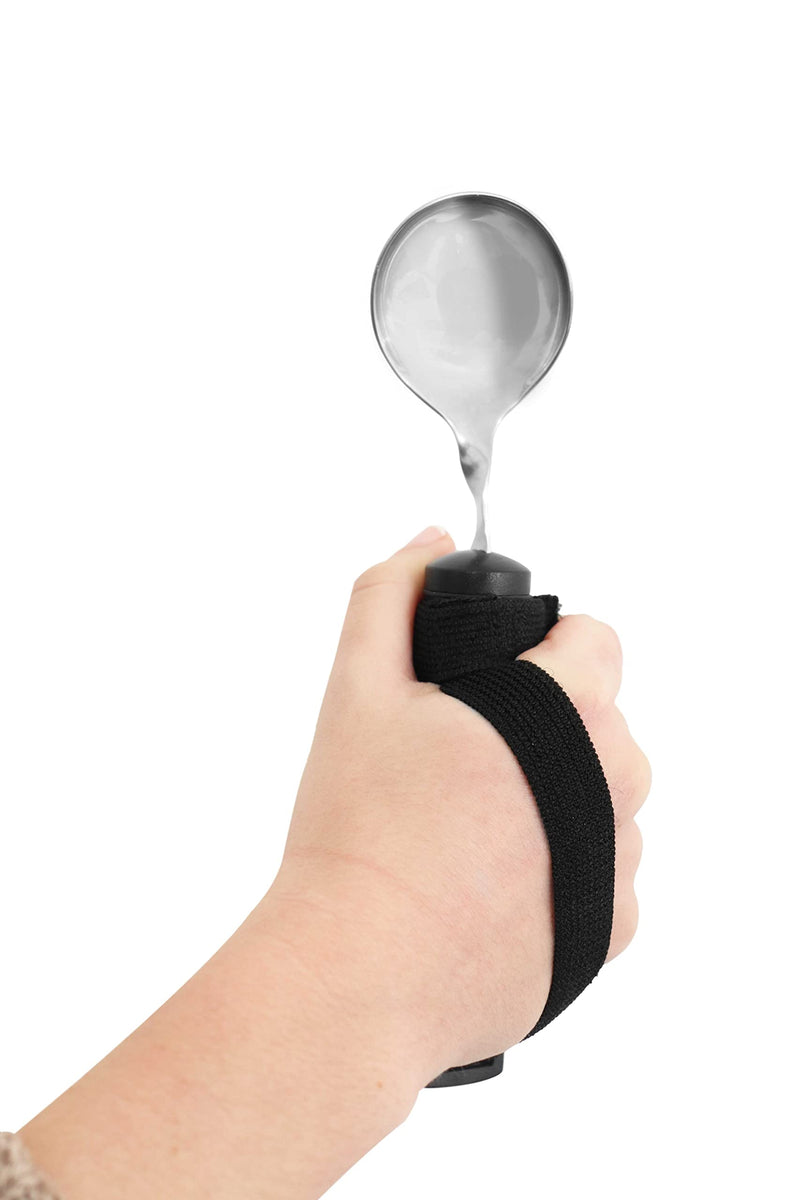 KMINA - Bendable Spoon for Elderly with Velcro, Curved Spoon with Grip Handle, Adaptive Eating Utensils, Padded Cutlery for Disabled, Ergonomic Cutlery for Adults, Easy Grip Spoon for Disabled Spoon with velcro - BeesActive Australia