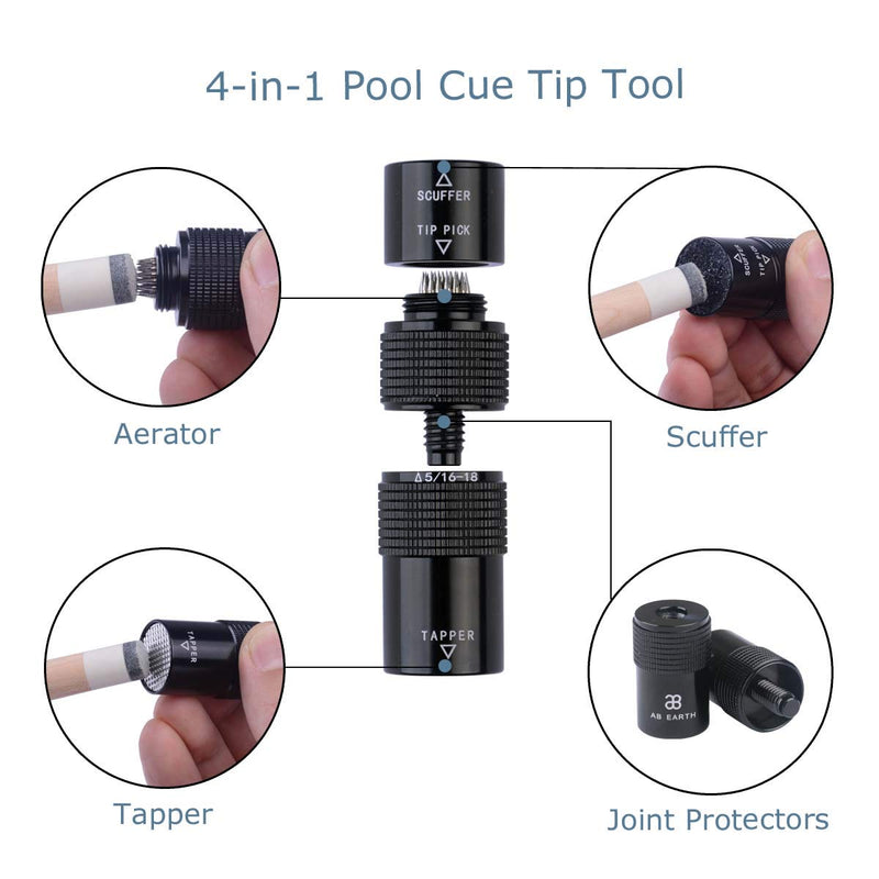 [AUSTRALIA] - AB Earth Aluminum 4-in-1 Billiard Pool Cue Tip Accessory Tool Repair Kit (Scuffer, Aerator, Tapper, Joint Protector) 5/16 X 18 